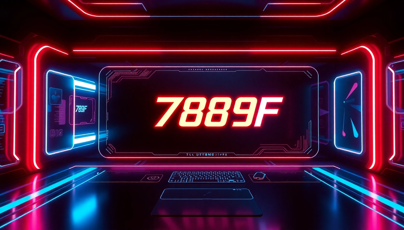 789F branding with futuristic digital interface highlighting modern online gaming platform features for user engagement.