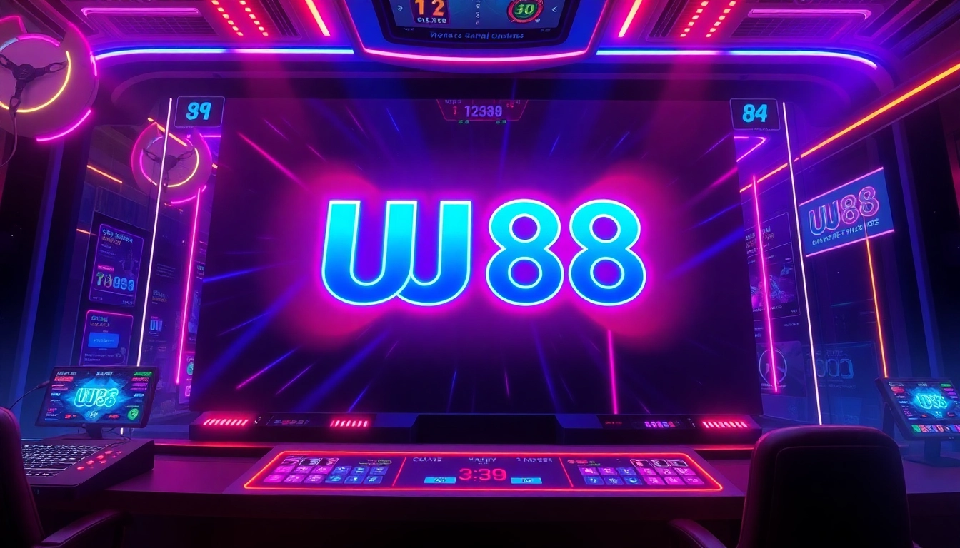 Engaging UU88 online casino platform with bright graphics and interactive gaming elements to attract users.